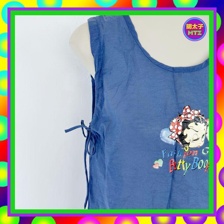 二手 貝蒂噗 藍色 微閃耀 輕薄 略挺 空氣感 微透膚 無內裡 無拉鍊 腋下抽繩 洋裝 E1220 【明太子 古著應召站-細節圖2