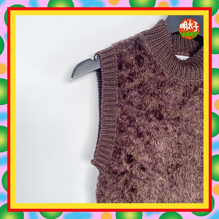 二手 BIANCO 咖啡色 針織 毛絨 略閃耀 彈性 緊身 背心 E1216 【明太子 古著應召站】-細節圖2