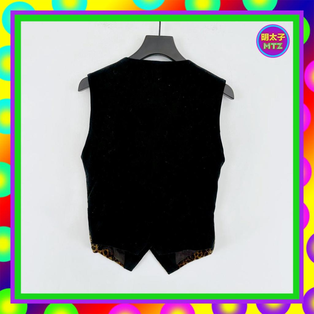 二手 BERNIS 咖黑 豹紋 絨面 排釦 背心 E1205 【明太子 古著應召站】-細節圖3
