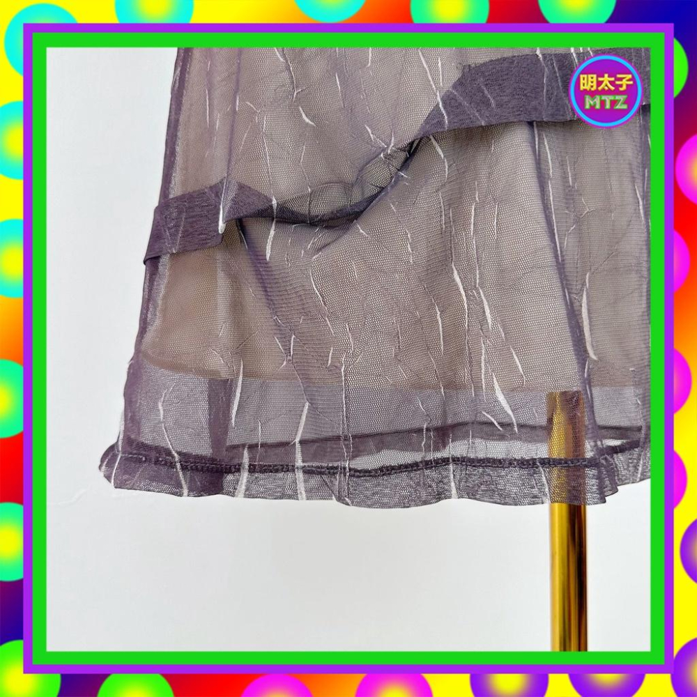 二手 灰紫色 網紗 織紋 拼接 彈性 無拉鍊 洋裝 E1201 【明太子 古著應召站】-細節圖3