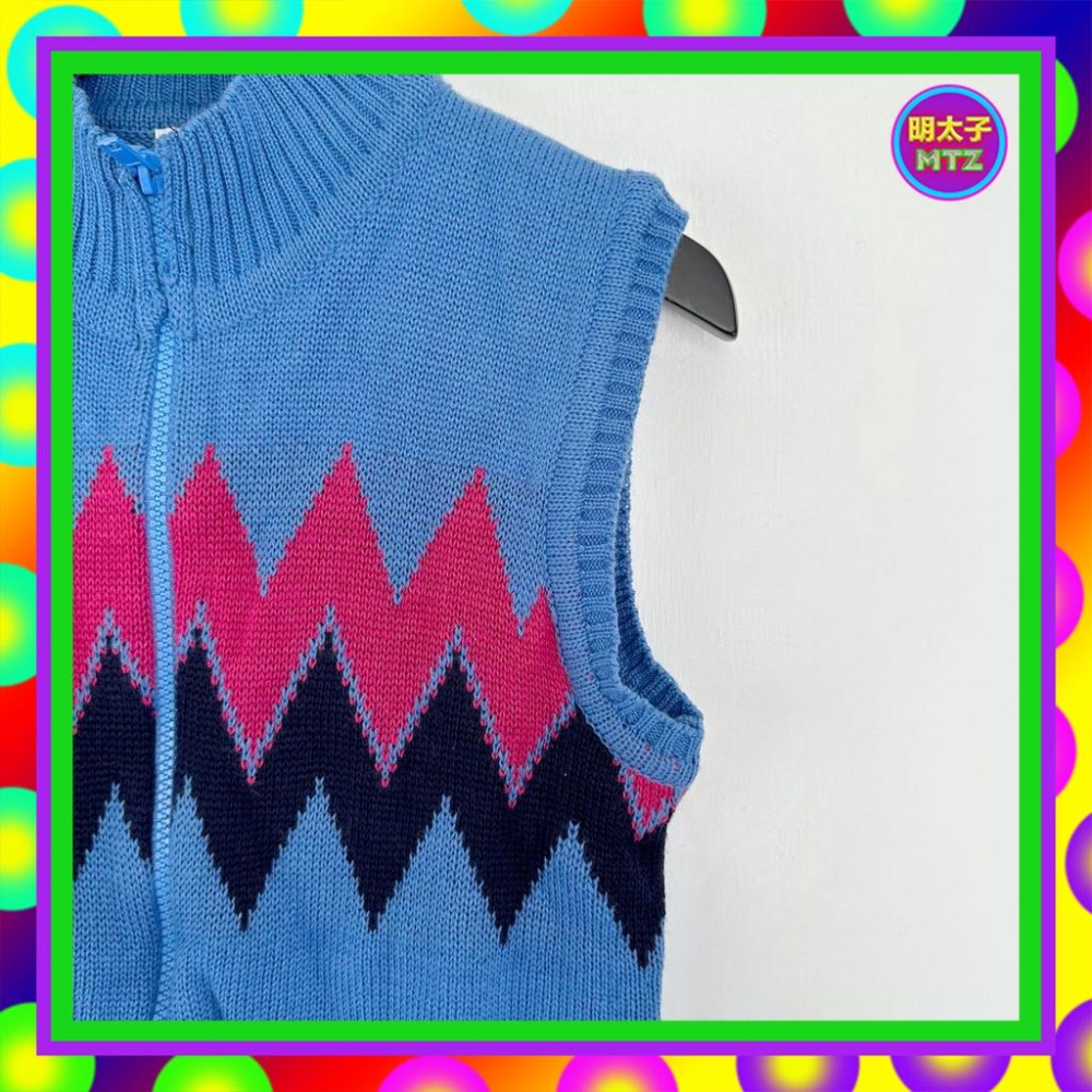 二手 CITYHOT 藍彩色 針織 輕毛料 拉鍊 彈性 背心 E1201 【明太子 古著應召站】-細節圖2