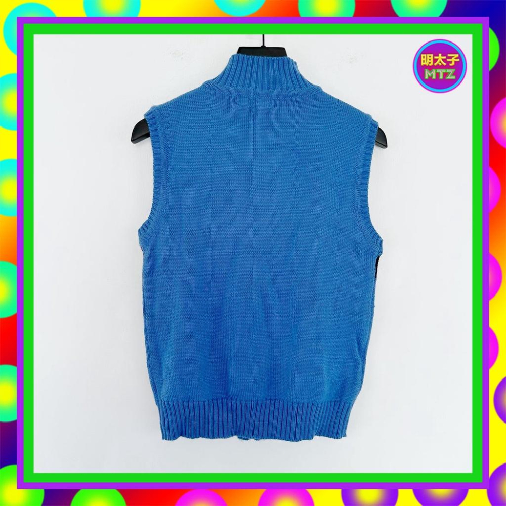 二手 CITYHOT 藍彩色 針織 輕毛料 拉鍊 彈性 背心 E1201 【明太子 古著應召站】-細節圖3