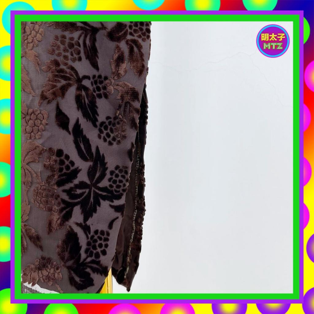 二手 咖啡色 絨緹花 古董訂製 旗袍 長袖 洋裝 E1128 【明太子 古著應召站】-細節圖3