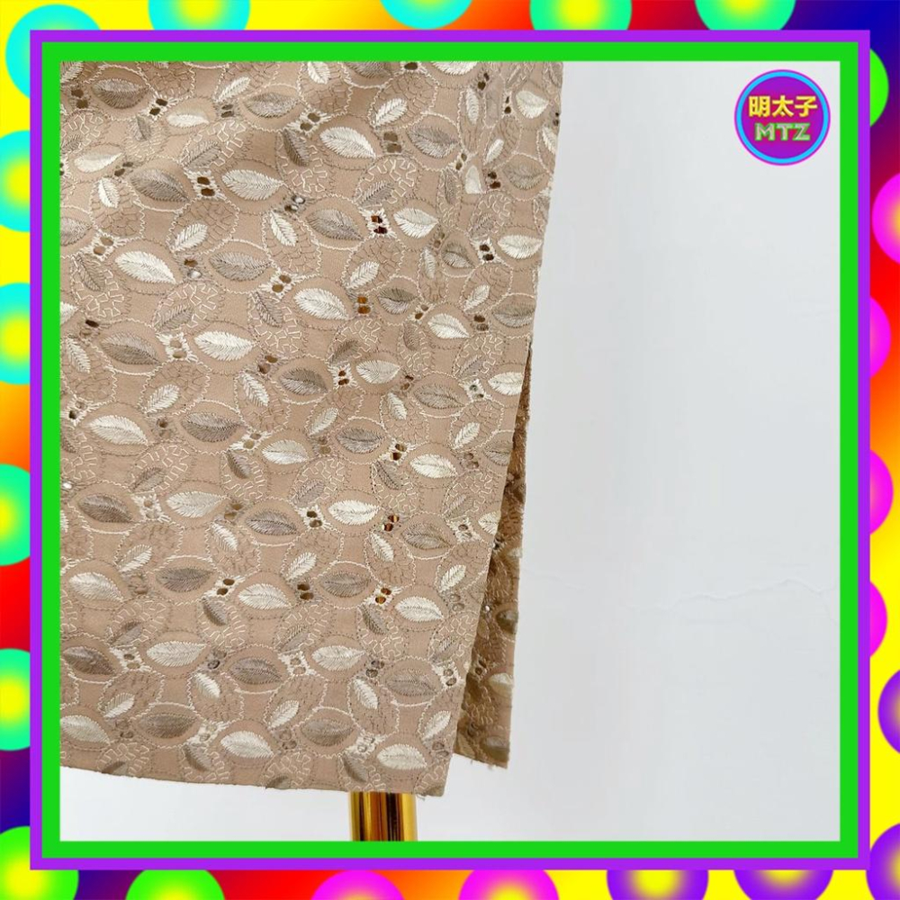 二手 藕卡其色 繡花 無內裡 古董訂製 旗袍 短袖 洋裝 E1128 【明太子 古著應召站】-細節圖3