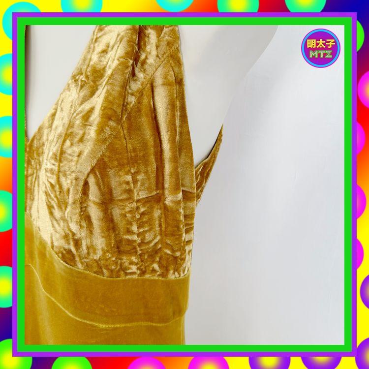 二手 棕黃色 絨布 略彈性 拼接 罩杯 削肩 禮服 洋裝 E1116 【明太子 古著應召站】-細節圖2