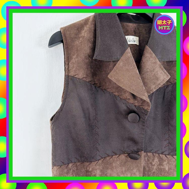 二手 Fashion Show 咖啡色 拼接絨面 排釦 背心 E1110 【明太子 古著應召站】-細節圖2