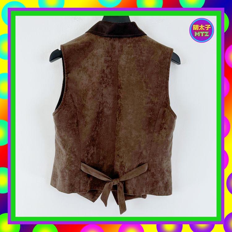 二手 Fashion Show 咖啡色 拼接絨面 排釦 背心 E1110 【明太子 古著應召站】-細節圖3