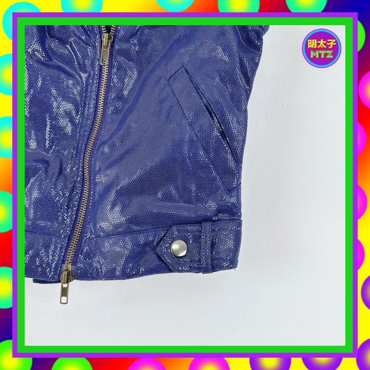 二手 COLOR 藍色 亮面仿皮感 拉鍊 背心 E1107 【明太子 古著應召站】-細節圖3