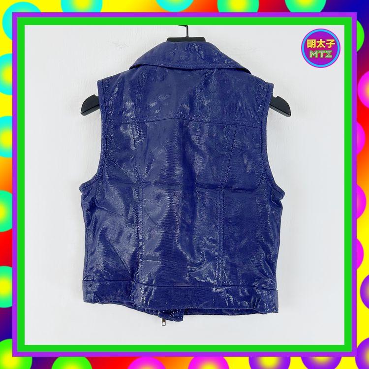 二手 COLOR 藍色 亮面仿皮感 拉鍊 背心 E1107 【明太子 古著應召站】-細節圖4