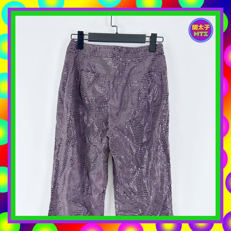 二手 紫色 蛇紋 光澤亮面 中高腰 27 長褲 E1024 【明太子 古著應召站】-細節圖2