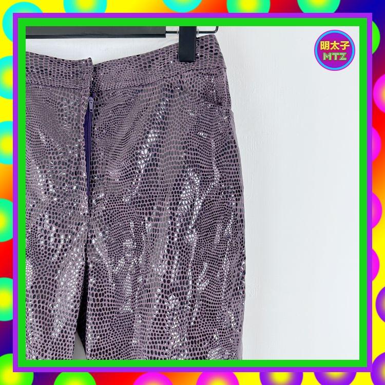 二手 紫色 蛇紋 光澤亮面 中高腰 27 長褲 E1024 【明太子 古著應召站】-細節圖3