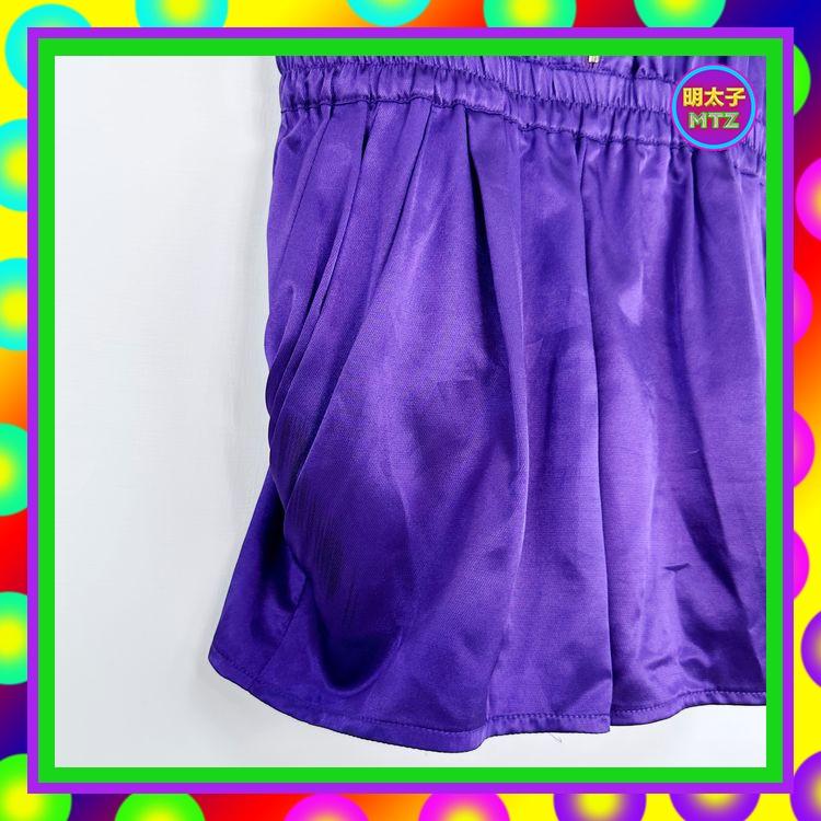 二手 STLU 紫色 緞面 輕薄 拼接 薄紗 鬆緊腰 口袋 連身褲 無內裡 洋裝 E1016 【明太子 古著應召站】-細節圖3