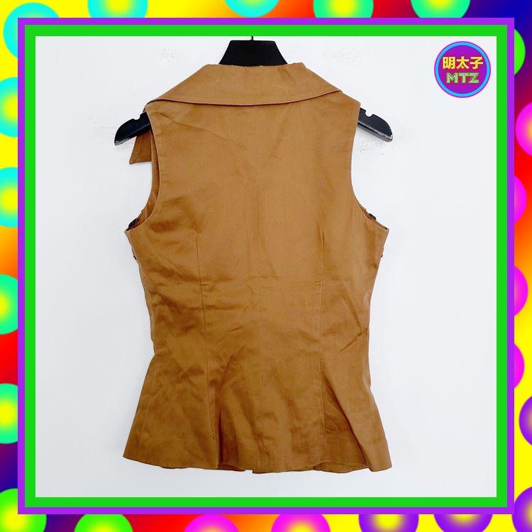 二手 2CV 咖啡色 拼接珠飾 拉鍊 彈性 背心 E1007 【明太子 古著應召站】-細節圖3