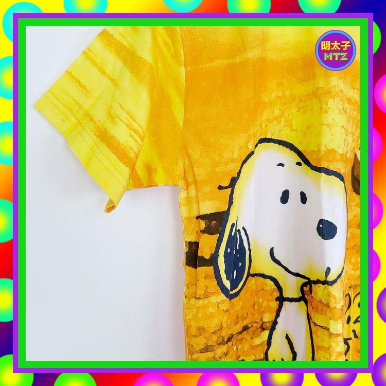 二手 SNOOPY 黃彩色 印花 彈性 短袖 上衣 E926 【明太子 古著應召站】-細節圖3