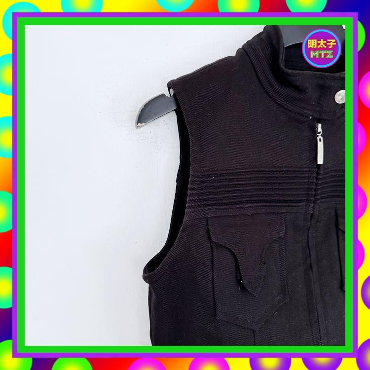 二手 FACE OFF 黑色 類牛仔 拉鍊 彈性 硬挺 設計感 背心 E926 【明太子 古著應召站】-細節圖3