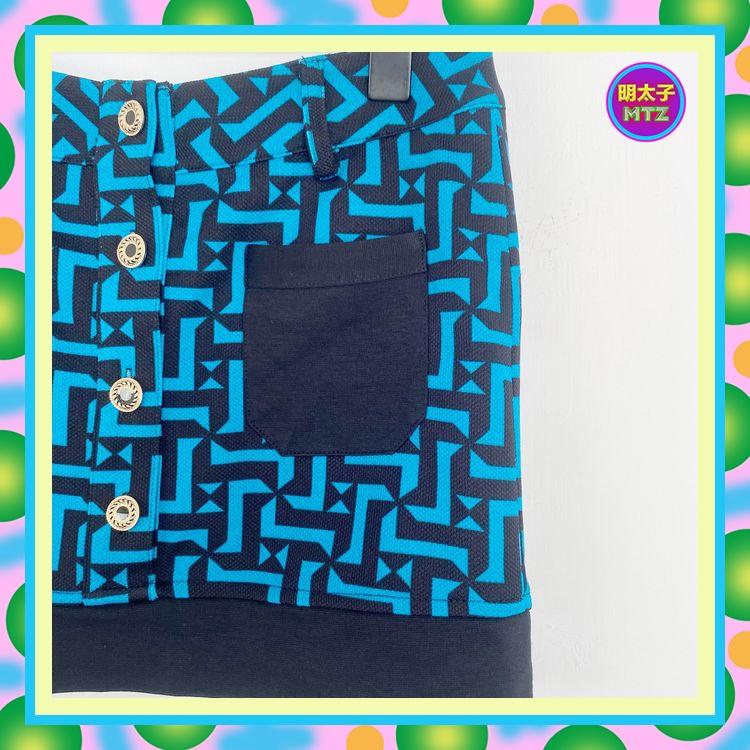 二手 黑藍配色 印花 微彈性 口袋 窄版 迷你 低腰 28 短裙 E824 【明太子 古著應召站】-細節圖2