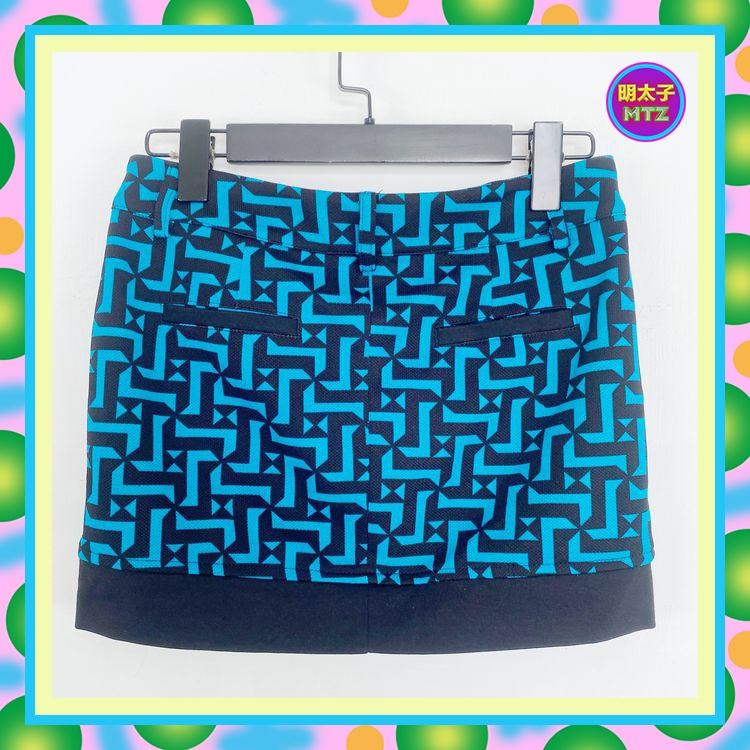 二手 黑藍配色 印花 微彈性 口袋 窄版 迷你 低腰 28 短裙 E824 【明太子 古著應召站】-細節圖3