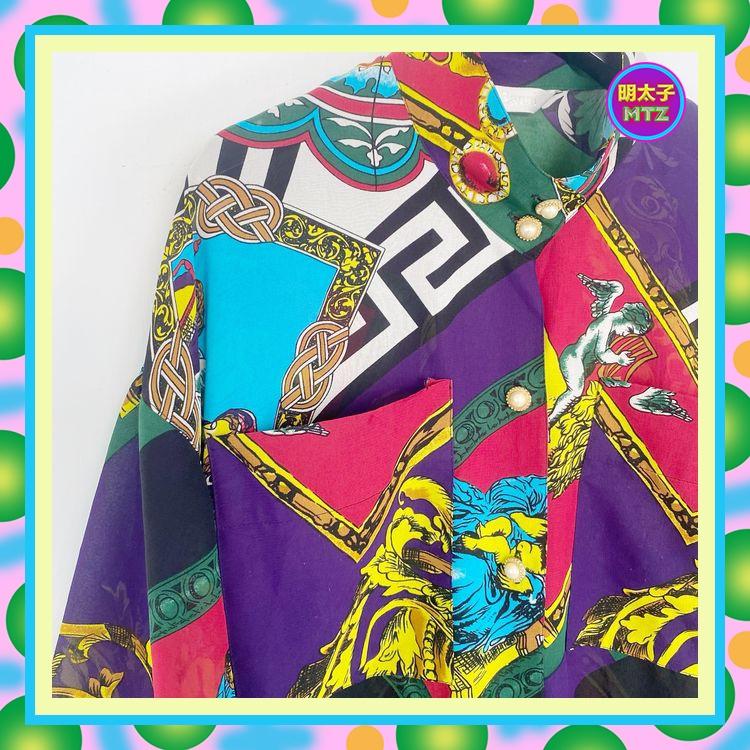 二手 彩色 印花 短袖 襯衫 E822 【明太子 古著應召站】-細節圖2