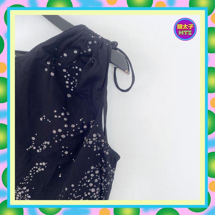 二手 BERNINI 黑色 銀印花 抽繩 彈性 背心 E811 【明太子 古著應召站】-細節圖2