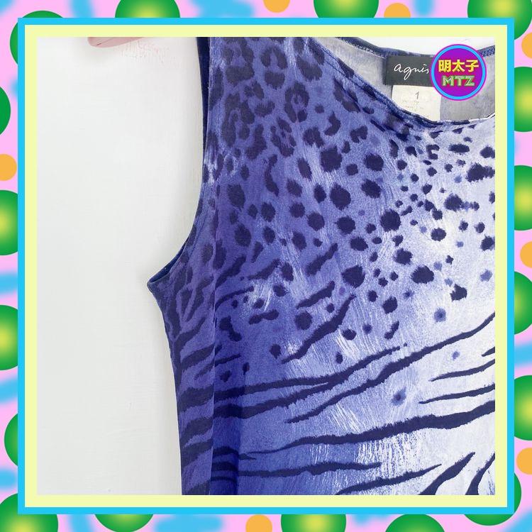 二手 agnès b. 藍色 印花 彈性 長版 背心 E725 【明太子 古著應召站】-細節圖2