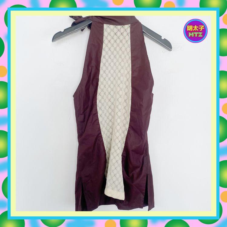 二手 COCORICO 咖啡色 露乳 削肩 背蕾絲 綁帶 彈性 背心 E721 【明太子 古著應召站】-細節圖3