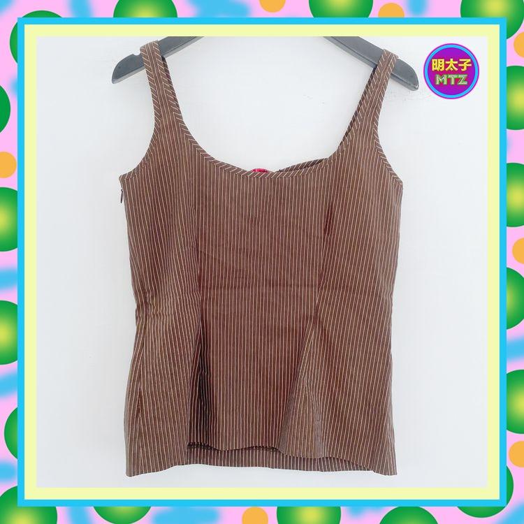 二手 COCORICO 咖啡色 條紋 印花 彈性 背心 E718 【明太子 古著應召站】-細節圖2