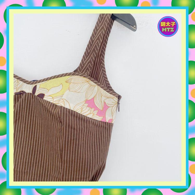 二手 COCORICO 咖啡色 條紋 印花 彈性 背心 E718 【明太子 古著應召站】-細節圖3