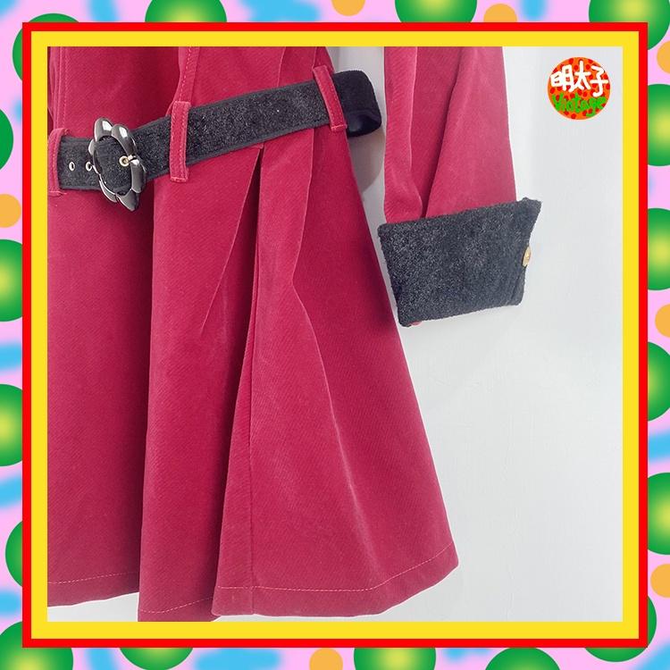 二手 BETTY 刺繡 紅黑 絨面 附腰帶 長袖 洋裝 E124 【明太子 古著應召站】-細節圖3