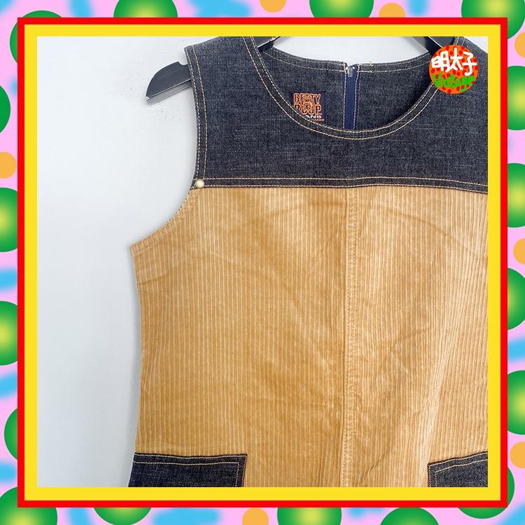 二手 貝蒂噗 棕橘藍配色 絨布 拼接 牛仔 微彈性 口袋 刺繡 洋裝 E116 【明太子 古著應召站】-細節圖2