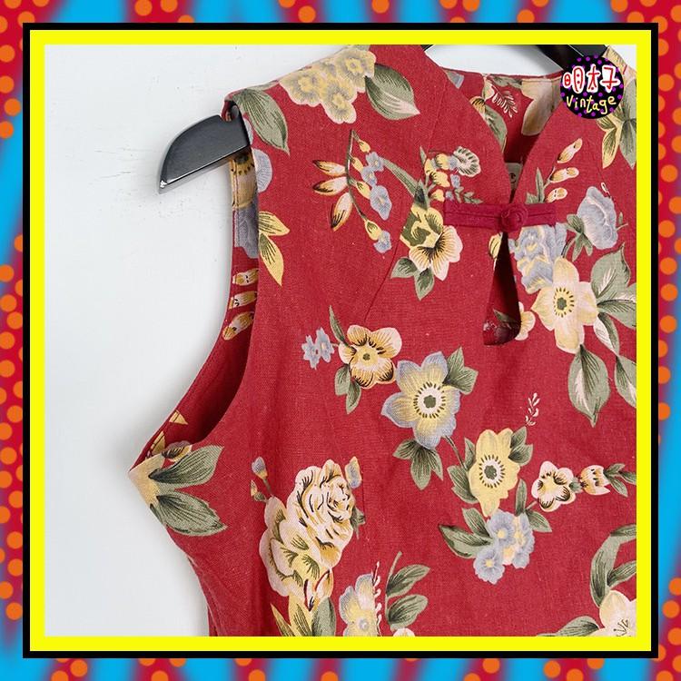 二手 紅色 印花 中國風 彈性 背心 D920 【明太子 古著應召站】-細節圖2