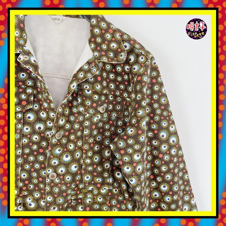 二手 墨綠色 彩色印花 類牛仔厚挺 中短版 外套 D831 【明太子 古著應召站】-細節圖2