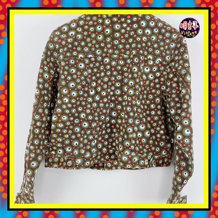 二手 墨綠色 彩色印花 類牛仔厚挺 中短版 外套 D831 【明太子 古著應召站】-細節圖3