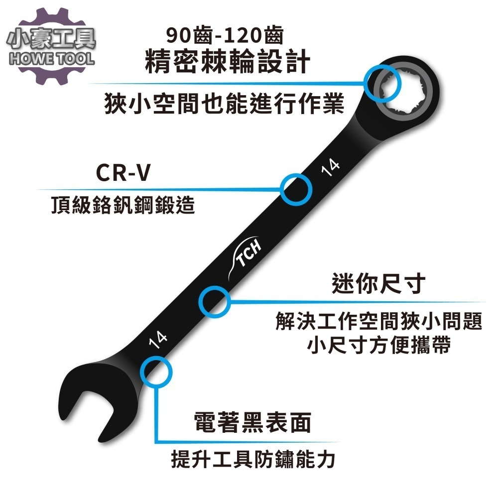 【MIT台灣製】現貨 電著黑 防滑 棘輪扳手 7入組(送扳手架)90齒/120齒 止滑扳手 開口扳手 梅開板手 拆滑牙-細節圖3