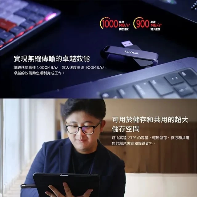 《SUNLINK》SanDisk Extreme PRO 雙用固態行動碟SDDDE1-2T 2TB OTG 隨身碟-細節圖4