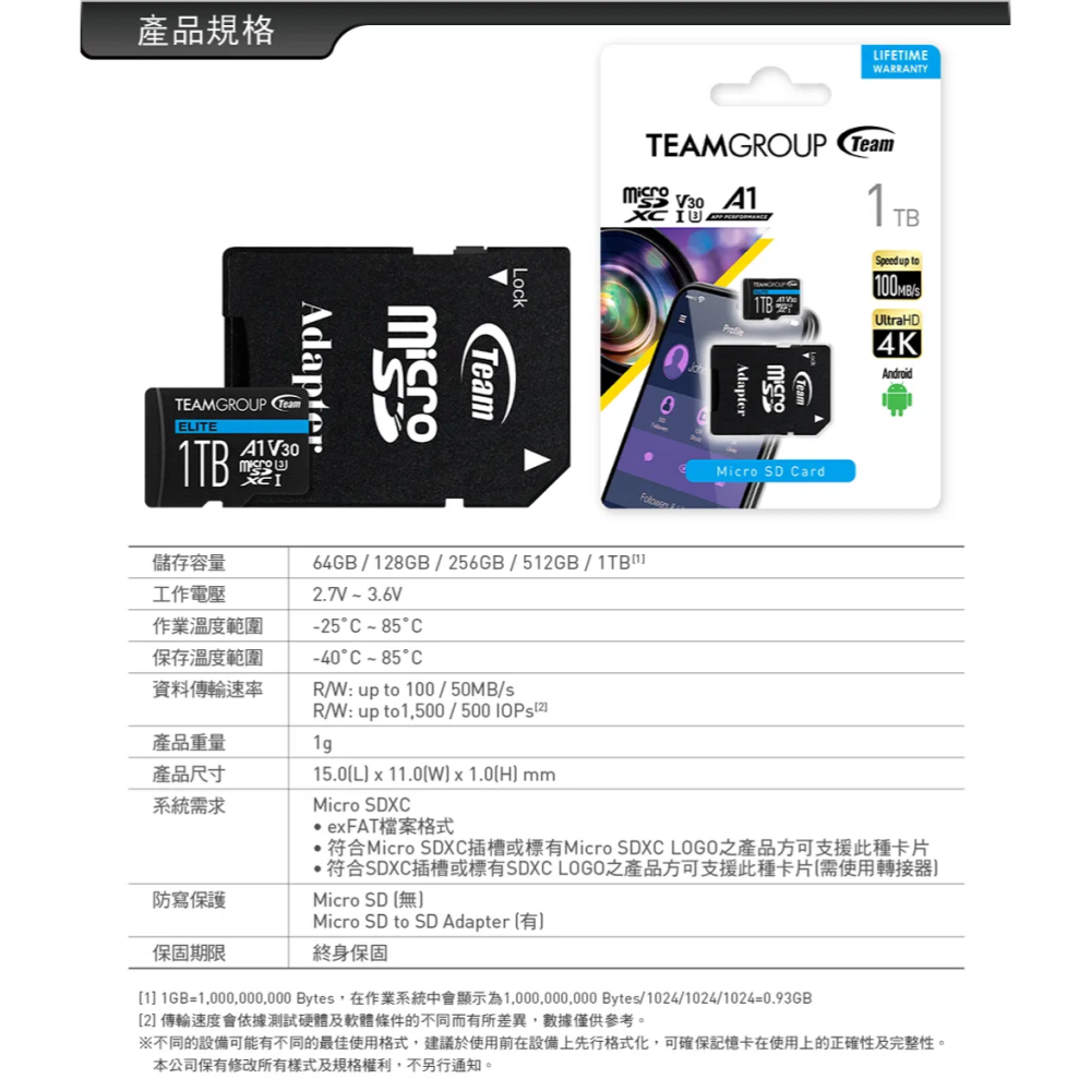 《SUNLINK》◎公司貨 終身保固◎Team 十銓 64GB SDXC U3 V30 A1 超高速記憶卡-細節圖4