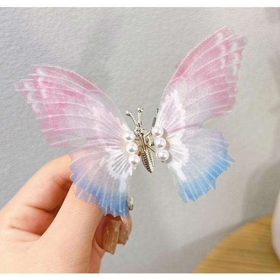 手工靈動蝴蝶兒童髮夾古風發飾女童會動的彈簧蝴蝶可愛夾子-粉藍色-細節圖4