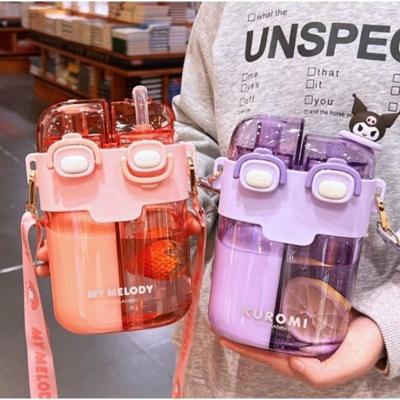 正版三麗鷗水杯女生兒童雙飲水杯網红分倉塑料杯新款學生飲水杯子780ml-細節圖8