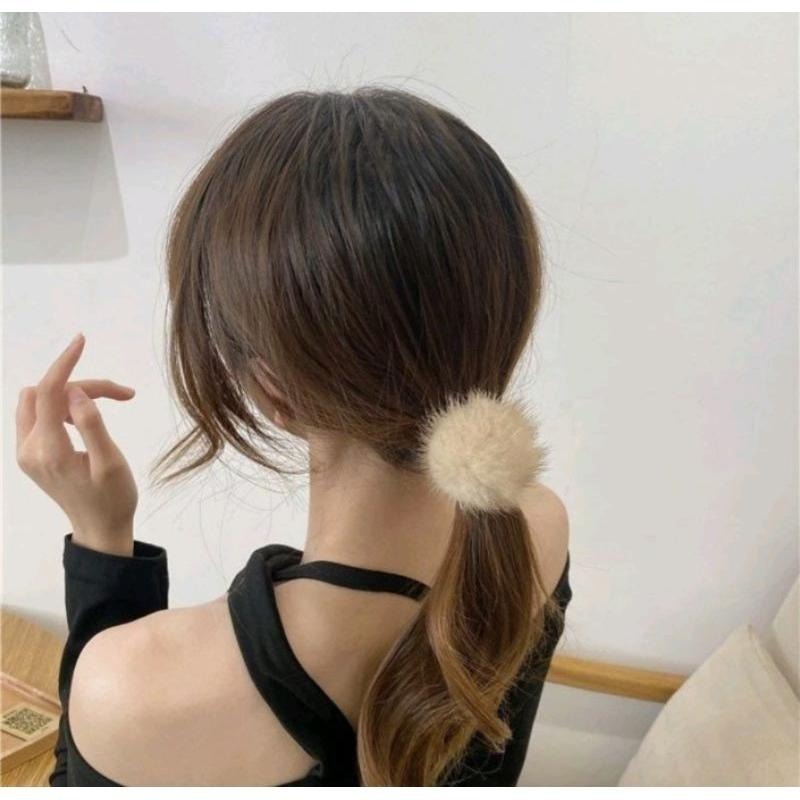 秋冬大顆毛球仿水貂毛繽紛髮圈-細節圖2