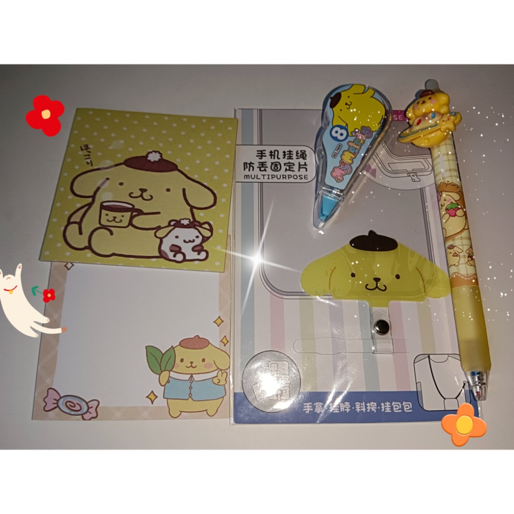 布丁狗文具5件組   N次貼2本  藍色擦擦原子筆  立可帶  手機墊片-細節圖2