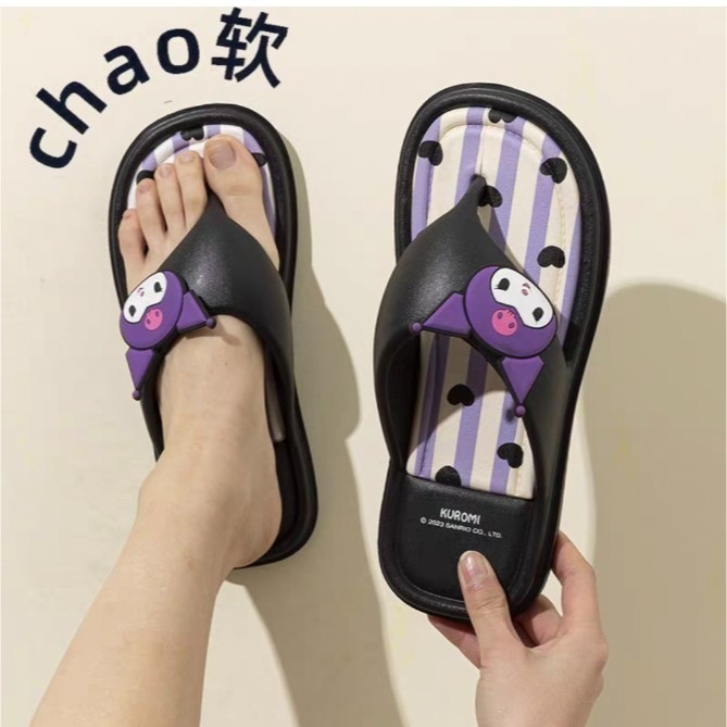 三麗鷗正版授權人字拖女士夏季外穿2024新款室内家居厚底防滑沙灘凉拖鞋女  酷洛米 36-37號-細節圖2
