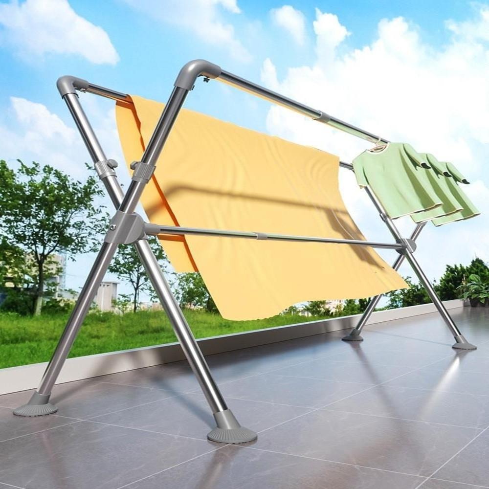 X型不鏽鋼曬衣架 升級可升降伸縮衣架 晾衣架 不銹鋼掛衣架 三桿曬衣架 曬被架-細節圖2