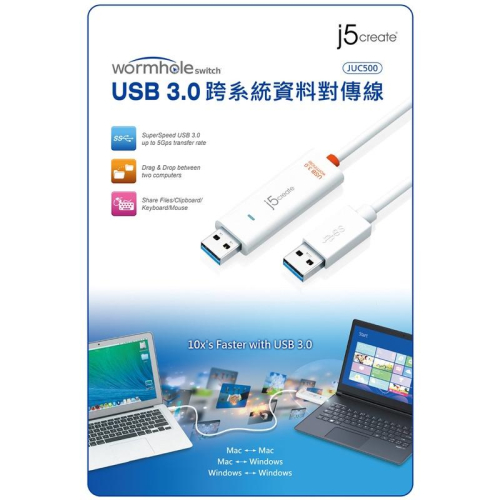 [買酷小舖]全新正品 j5 Create 蟲洞穿梭 JUC500 Win-Mac跨系統資料對傳線 USB3.0 1.5M