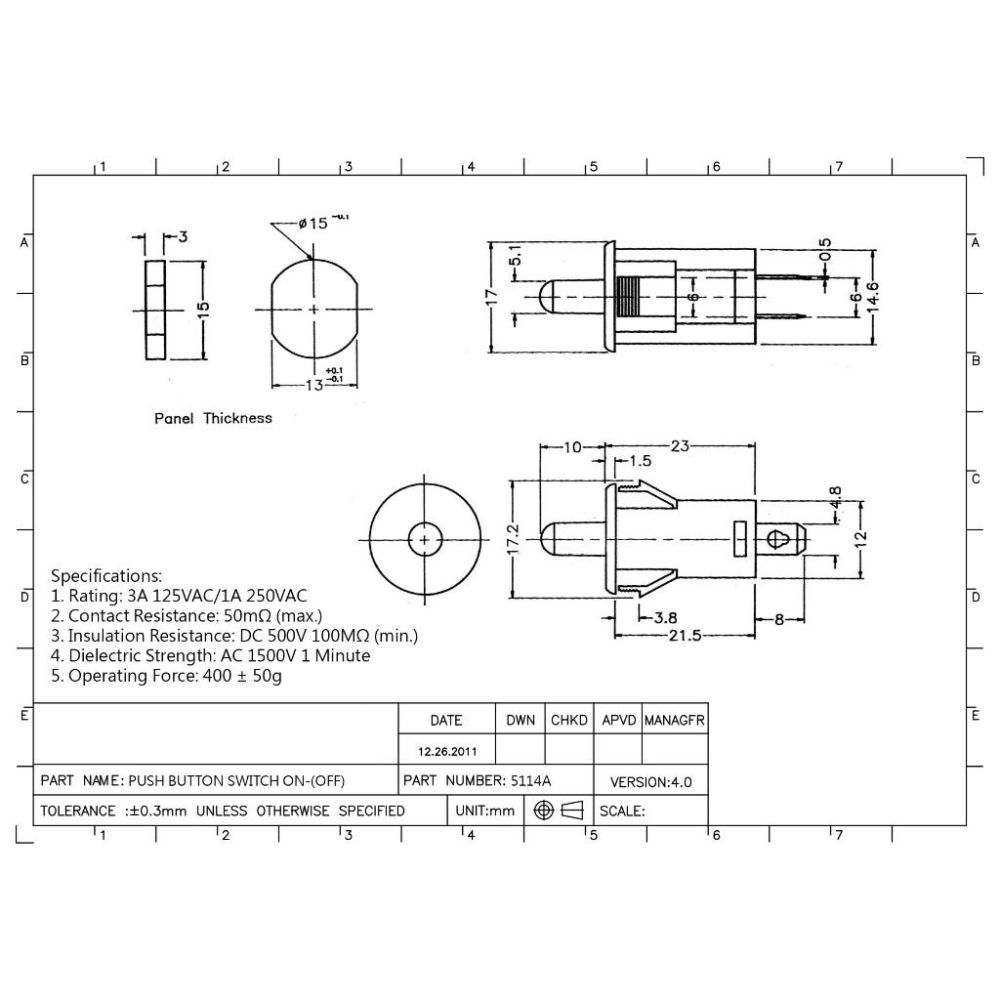[買酷小鋪]斷電保護開關 按鍵開關 PUSH OFF PUSH ON 無段式 125V/3A-細節圖2