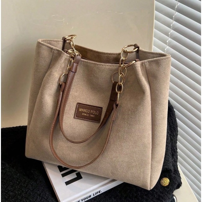 CAMINI-纯色仿麂皮手提包/托特包-細節圖5