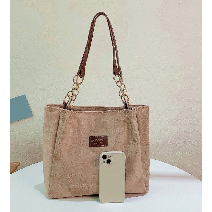 CAMINI-纯色仿麂皮手提包/托特包-細節圖6