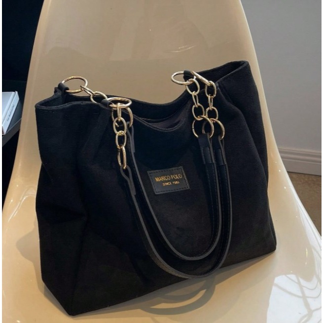 CAMINI-纯色仿麂皮手提包/托特包-細節圖8