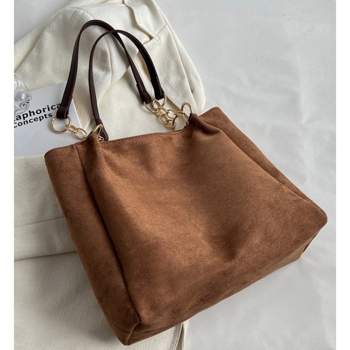 CAMINI-纯色仿麂皮手提包/托特包-細節圖9