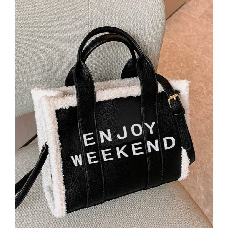 CAMINI-秋冬蓬鬆裝飾女士單肩包斜背包托特包-細節圖4