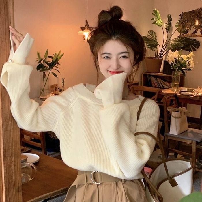 𝗥𝗼𝗹𝗹𝘆𝘇｜溫柔風露肩長袖針織上衣（2色）-細節圖4