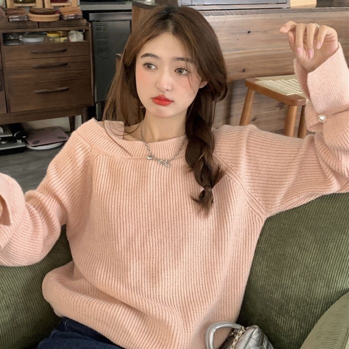 𝗥𝗼𝗹𝗹𝘆𝘇｜溫柔風露肩長袖針織上衣（2色）-細節圖8